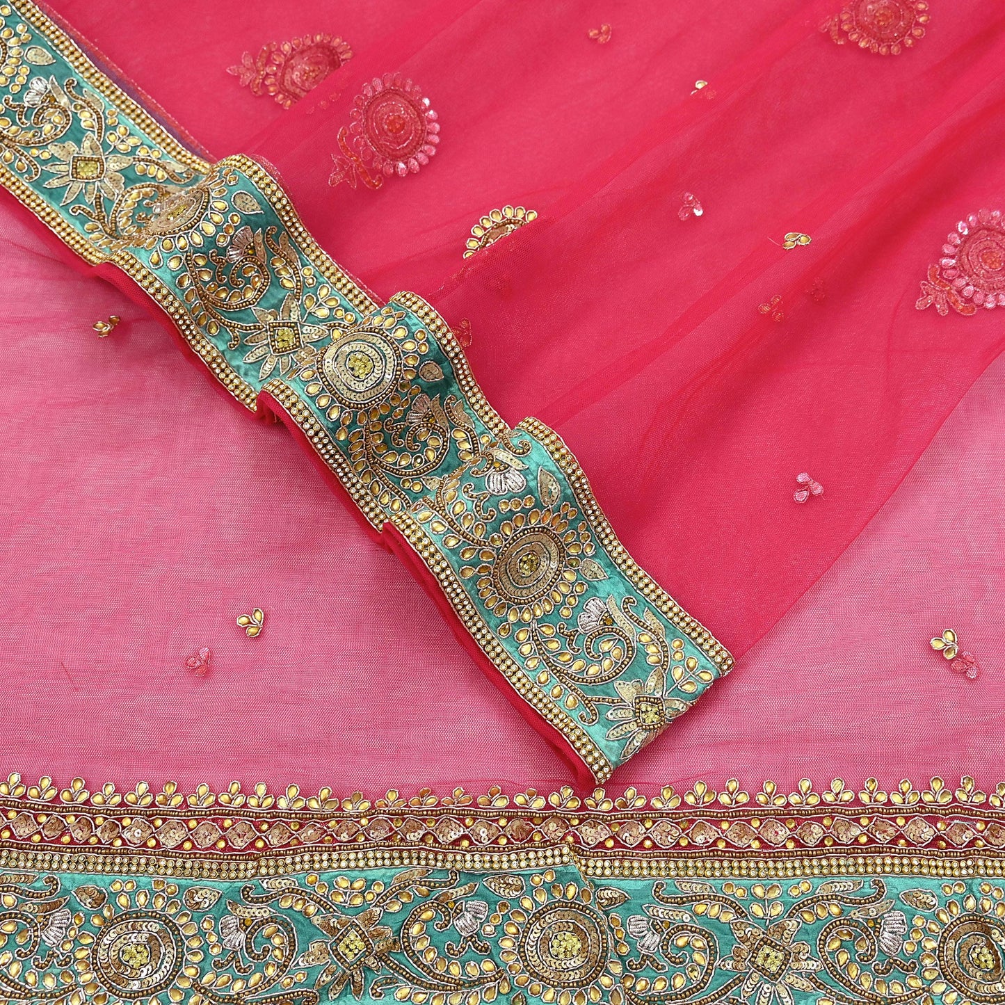 Indian Vintage Heavy Bridal Dupatta Pink Net Mesh Long Stole Hand Embroidered Scarves Silver Zardozi Dabka Zari Sequins Wedding Dupatta