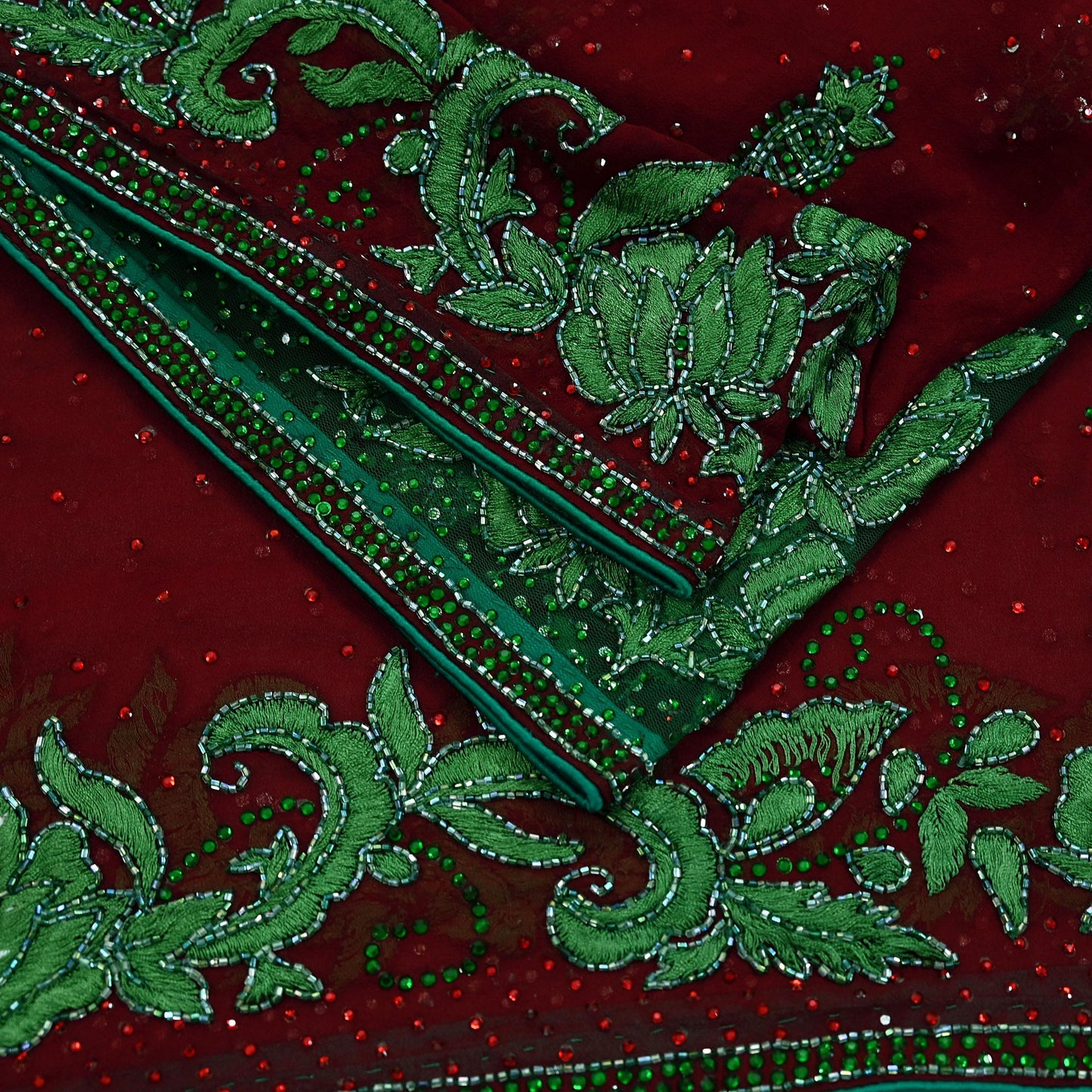 Indian Vintage Heavy Bridal Maroon Dupatta Pure Georgette Silk Long Stole Hand Embroidered Scarf Wedding Hijab veil Boho