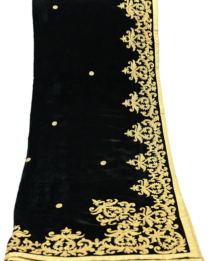 Indian Vintage Heavy Wedding Black Dupatta Velvet Long Stole Hand Embroidered Scarves Zari Hijab Veil Wrap Bridal Dupatta