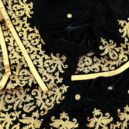 Indian Vintage Heavy Wedding Black Dupatta Velvet Long Stole Hand Embroidered Scarves Zari Hijab Veil Wrap Bridal Dupatta