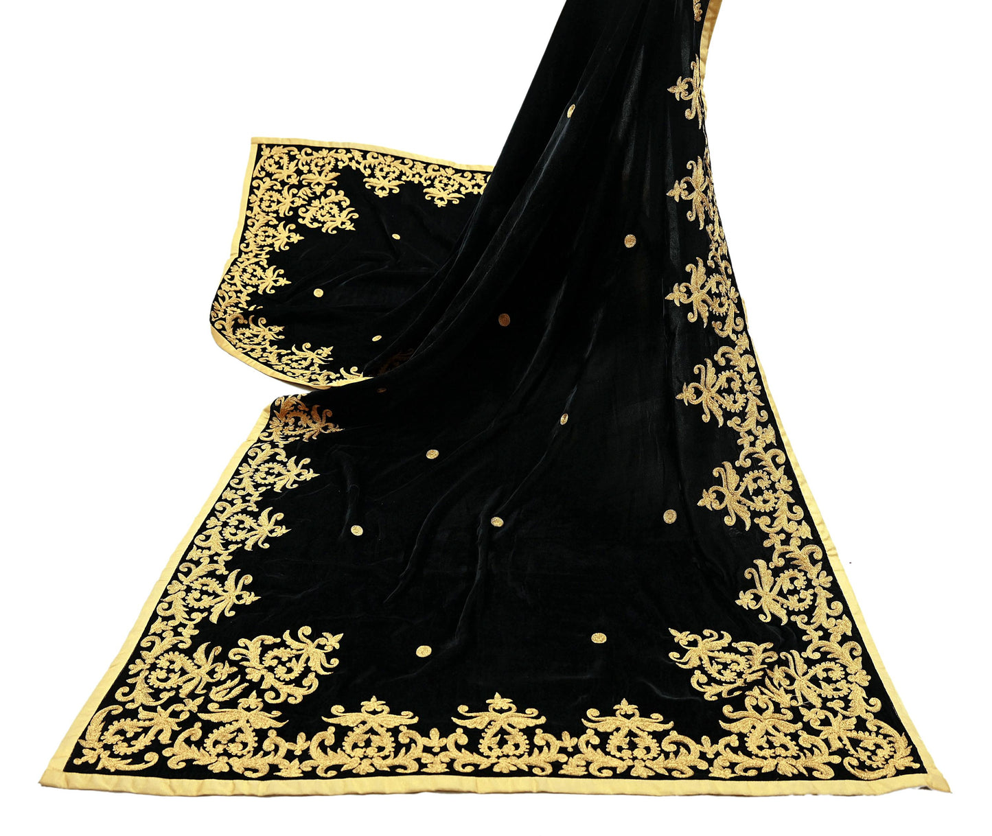 Indian Vintage Heavy Wedding Black Dupatta Velvet Long Stole Hand Embroidered Scarves Zari Hijab Veil Wrap Bridal Dupatta