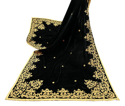 Indian Vintage Heavy Wedding Black Dupatta Velvet Long Stole Hand Embroidered Scarves Zari Hijab Veil Wrap Bridal Dupatta