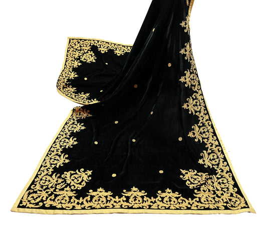 Indian Vintage Heavy Wedding Black Dupatta Velvet Long Stole Hand Embroidered Scarves Zari Hijab Veil Wrap Bridal Dupatta