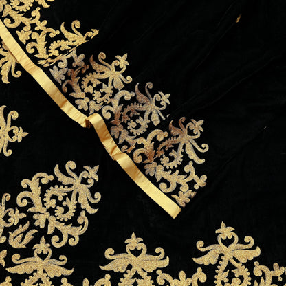 Indian Vintage Heavy Wedding Black Dupatta Velvet Long Stole Hand Embroidered Scarves Zari Hijab Veil Wrap Bridal Dupatta