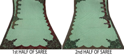 Indian Vintage Heavy Sari Green Net/Mesh Hand Embroidered Sarees Craft Fabric 6Yd Sewing Soft Zardozi Wedding sarees With Blouse fabric