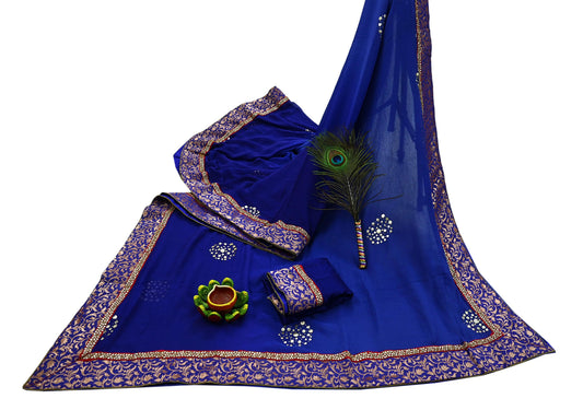 Indian Vintage Heavy Sarees Purple Pure Georgette Silk Hand Embroidered Sari Fabric 6Yd Sewing Ethnic Zardozi/dabka zari With Blouse Pcs