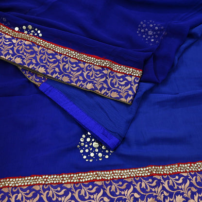 Indian Vintage Heavy Sarees Purple Pure Georgette Silk Hand Embroidered Sari Fabric 6Yd Sewing Ethnic Zardozi/dabka zari With Blouse Pcs