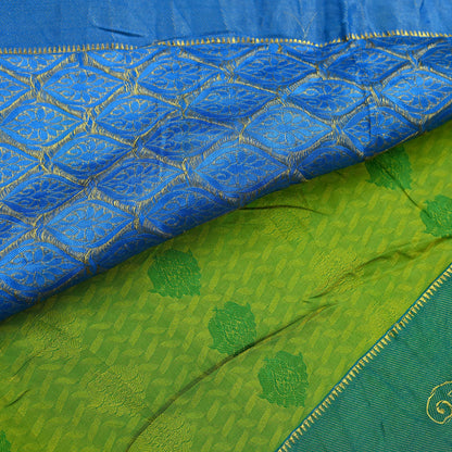 Indian Vintage Heavy Sari Green & Blue Kanjivaram Saree 100% Pure Silk Zari 5Yd Crafting Dress making For Crafting Quilting Upcycle