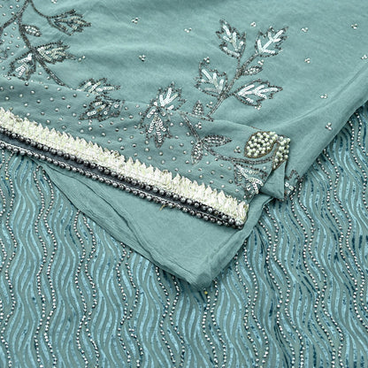 Indian Vintage Heavy Sarees Gray Pure Silk & Brasso Hand Embroidered Sari Fabric 5Yd Sewing Ethnic Sequins Wedding sarees