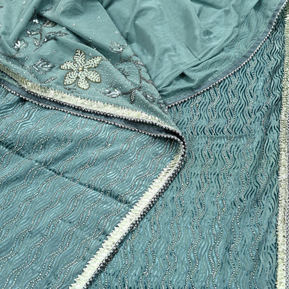 Indian Vintage Heavy Sarees Gray Pure Silk & Brasso Hand Embroidered Sari Fabric 5Yd Sewing Ethnic Sequins Wedding sarees