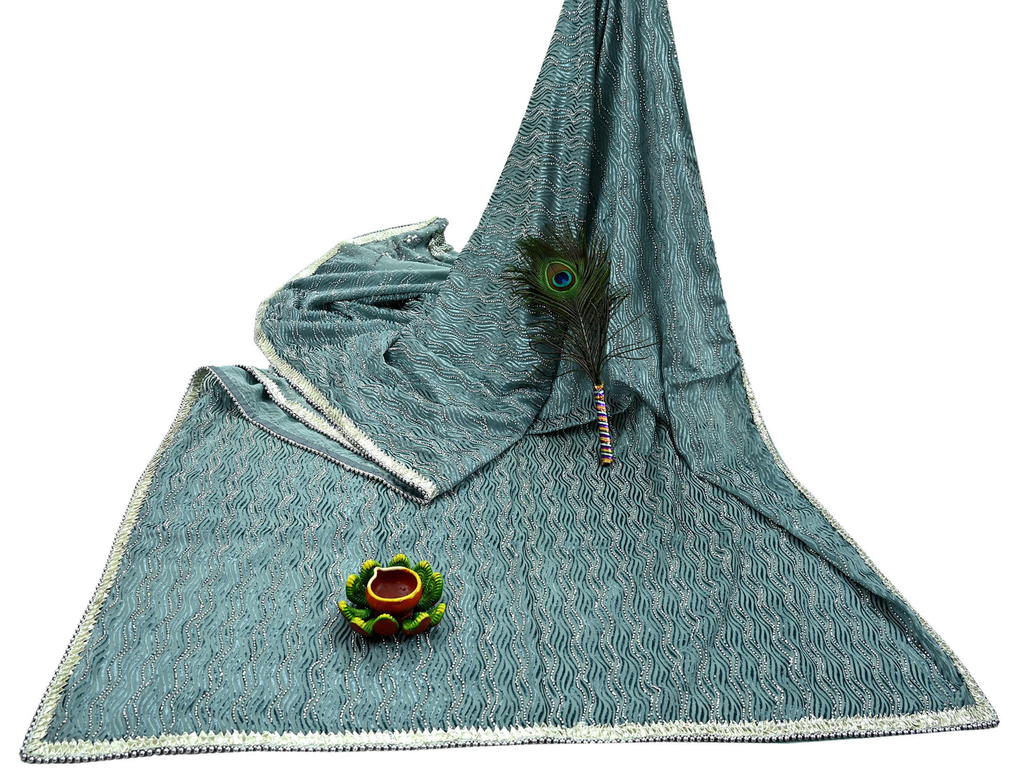 Indian Vintage Heavy Sarees Gray Pure Silk & Brasso Hand Embroidered Sari Fabric 5Yd Sewing Ethnic Sequins Wedding sarees