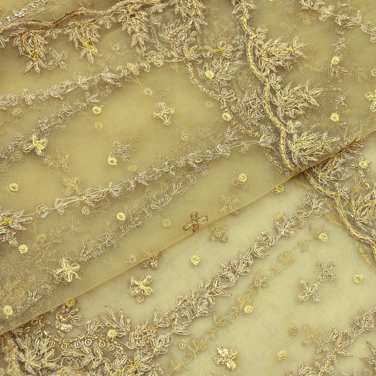 Indian Vintage Heavy Bridal Beige Dupatta Net Mesh Long Stole Hand Embroidered Scarves Zardozi Zari Glass Beaded Hijab Wedding veil