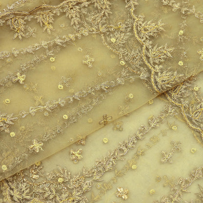 Indian Vintage Heavy Bridal Beige Dupatta Net Mesh Long Stole Hand Embroidered Scarves Zardozi Zari Glass Beaded Hijab Wedding veil
