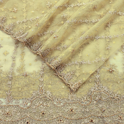Indian Vintage Heavy Bridal Beige Dupatta Net Mesh Long Stole Hand Embroidered Scarves Zardozi Zari Glass Beaded Hijab Wedding veil
