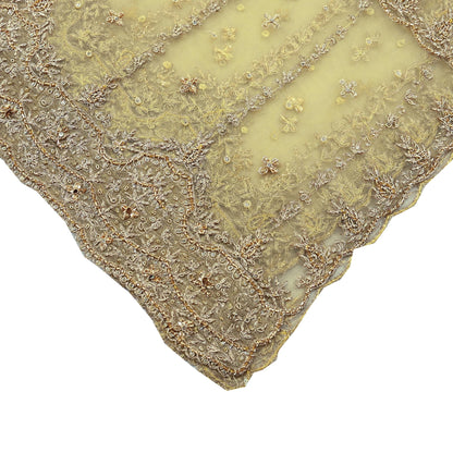 Indian Vintage Heavy Bridal Beige Dupatta Net Mesh Long Stole Hand Embroidered Scarves Zardozi Zari Glass Beaded Hijab Wedding veil