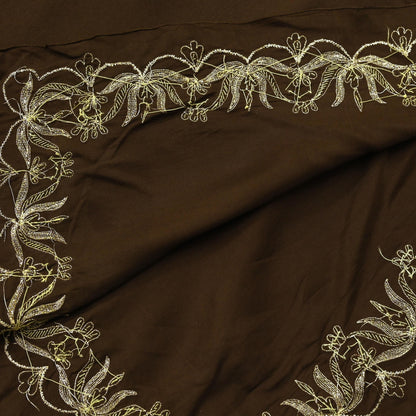 Indian Vintage Heavy Wedding Navy Brown Dupatta Pure Satin Silk Long Stole Hand Embroidered Scarves Golden Zardozi Stole Bridal Veil