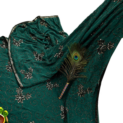 Indian Vintage Heavy Sari Green Pure Crepe Silk Hand Embroidered Sarees Craft Fabric 5Yd Sewing Zardozi Dress making With Blouse Pcs