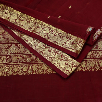 Indian Vintage Heavy Sari Maroon Kanjivaram Sarees 100% Pure Silk Zari 5Yd Floral Crafting Dress making For Crafting Quilting Upcycle