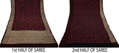 Indian Vintage Heavy Sari Black Hand Woven Sarees 100% Pure Silk Zari 5Yd Dress making Crafting Upcycle Quilting Floral