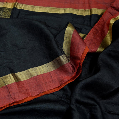 Indian Vintage Heavy Sari Black Pure Khadi Silk Handloom Saree Craft Fabric 5yd Ethnic Wear Dress making For Crafting Quilting