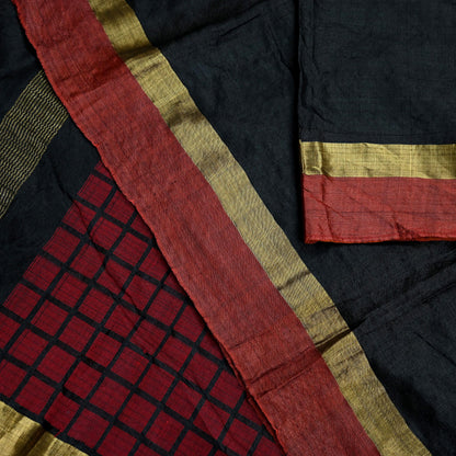 Indian Vintage Heavy Sari Black Pure Khadi Silk Handloom Saree Craft Fabric 5yd Ethnic Wear Dress making For Crafting Quilting