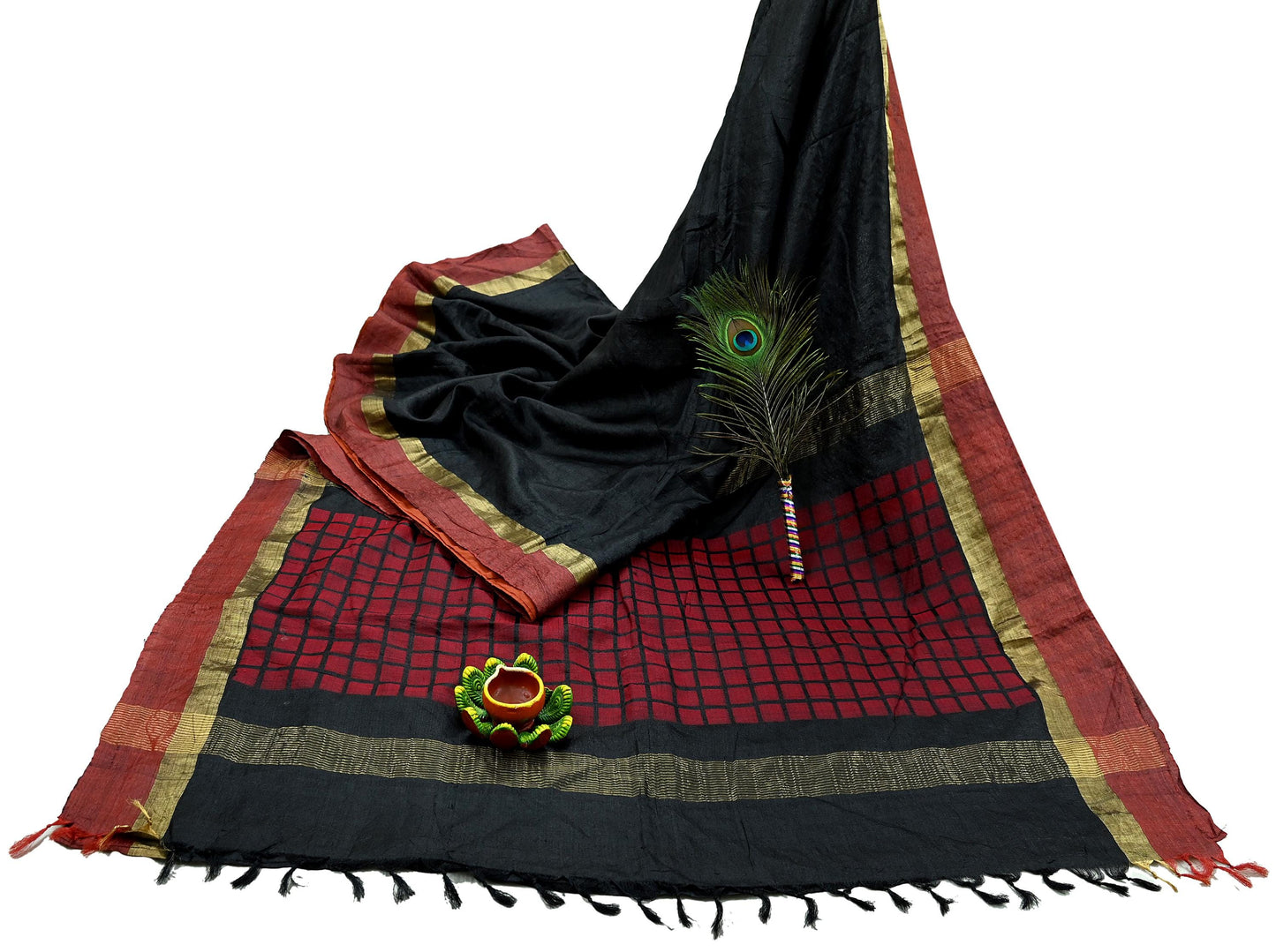 Indian Vintage Heavy Sari Black Pure Khadi Silk Handloom Saree Craft Fabric 5yd Ethnic Wear Dress making For Crafting Quilting