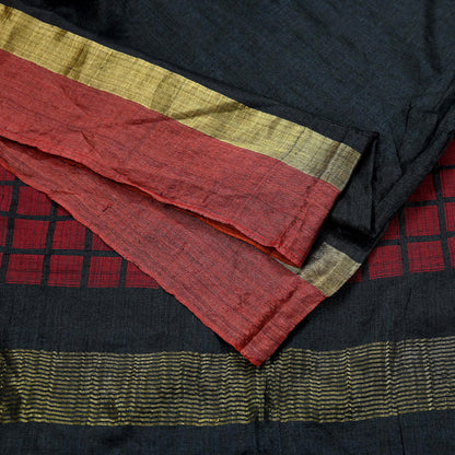 Indian Vintage Heavy Sari Black Pure Khadi Silk Handloom Saree Craft Fabric 5yd Ethnic Wear Dress making For Crafting Quilting