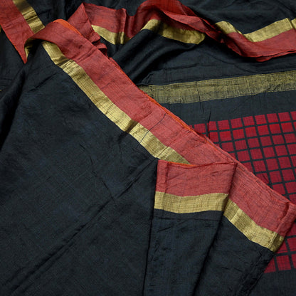 Indian Vintage Heavy Sari Black Pure Khadi Silk Handloom Saree Craft Fabric 5yd Ethnic Wear Dress making For Crafting Quilting