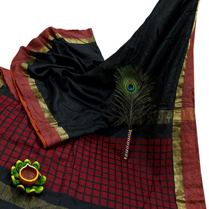 Indian Vintage Heavy Sari Black Pure Khadi Silk Handloom Saree Craft Fabric 5yd Ethnic Wear Dress making For Crafting Quilting