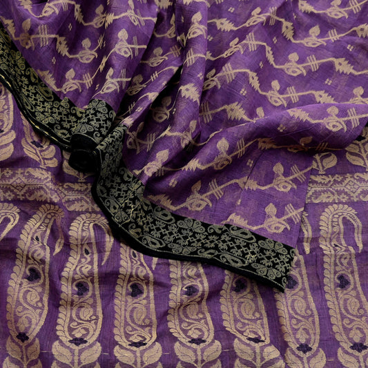 Indian Vintage Sari Purple Pure Cotton Hand Woven Sarees Craft Fabric 5yd Ethnic Crafting Quilting Dress Making Quilting With Blouse Fabric