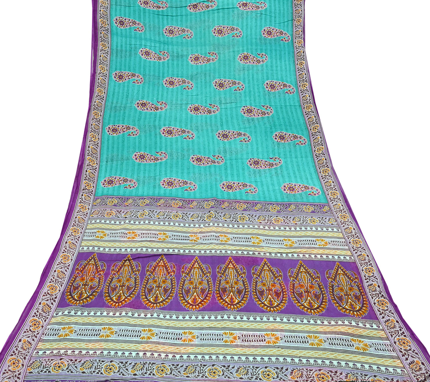 Indian Vintage Sari Purple & Green Pure Cotton Printed Saree 5Yd Craft Fabric Sewing Sarong Wrap Boho Floral Quilting crafting dressmaking