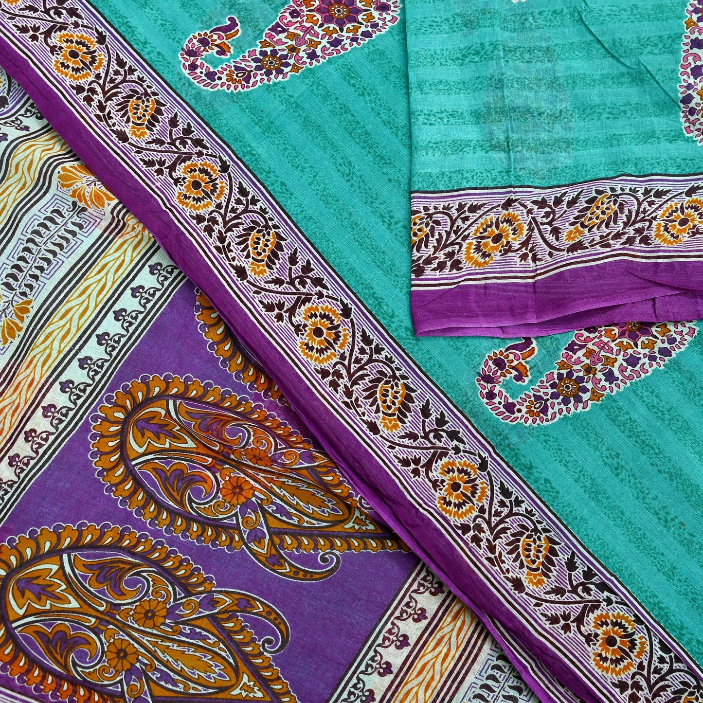 Indian Vintage Sari Purple & Green Pure Cotton Printed Saree 5Yd Craft Fabric Sewing Sarong Wrap Boho Floral Quilting crafting dressmaking