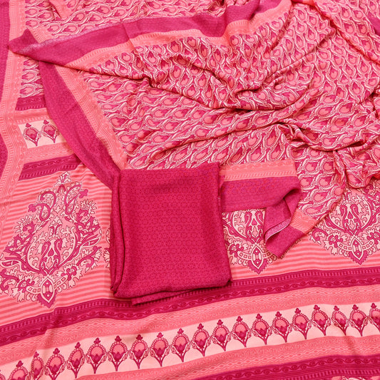 Indian Vintage Sari Peach & Pink Moss Crepe Printed Sarees 5yd Craft Fabric Sewing Floral Soft Dress making Quilting Crafting Upcycle Used