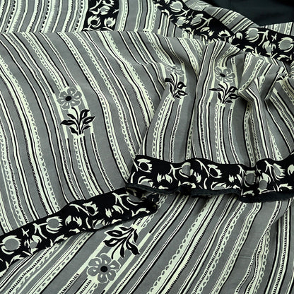 Indian Vintage Sari Ivory & Black Pure Crepe Silk Printed Saree 5yd Sewing Floral Soft Craft Fabric Wrap Dress Making Crafting Quilting