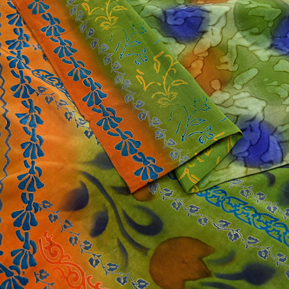 Indian Vintage Sari Yellow &Green Pure Crepe Silk Printed Sarees 5yd Sewing Floral Soft Craft Fabric Wrap Dress making Crafting Quilting