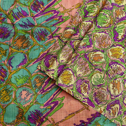 Indian Vintage Multi Saree 100% Pure Silk Printed Sari Craft Fabric 5yd Sewing Dress Making Soft Floral Crafting Quilting Upcycle