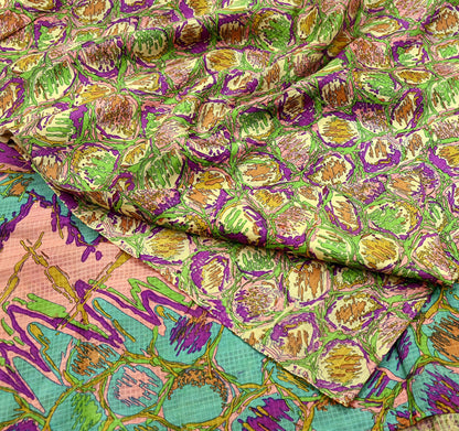 Indian Vintage Multi Saree 100% Pure Silk Printed Sari Craft Fabric 5yd Sewing Dress Making Soft Floral Crafting Quilting Upcycle
