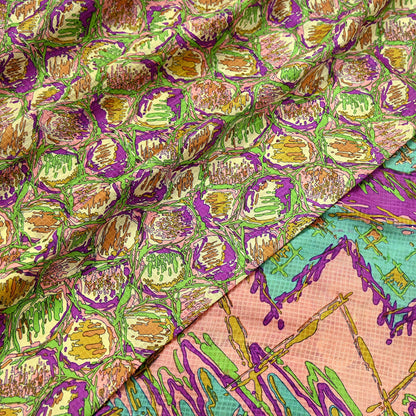 Indian Vintage Multi Saree 100% Pure Silk Printed Sari Craft Fabric 5yd Sewing Dress Making Soft Floral Crafting Quilting Upcycle