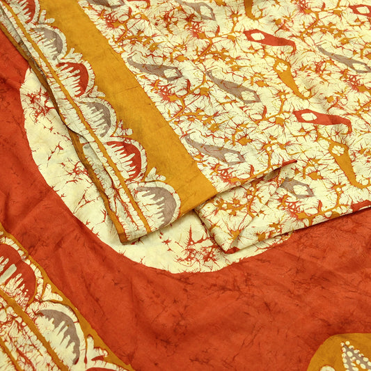 Indian Vintage Sarees Batik Printed 100% Pure Silk Sari Craft Fabric 6Yd Soft Sewing Sarong Wrap Boho Dress Making For Crafting Quilting