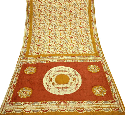 Indian Vintage Sarees Batik Printed 100% Pure Silk Sari Craft Fabric 6Yd Soft Sewing Sarong Wrap Boho Dress Making For Crafting Quilting