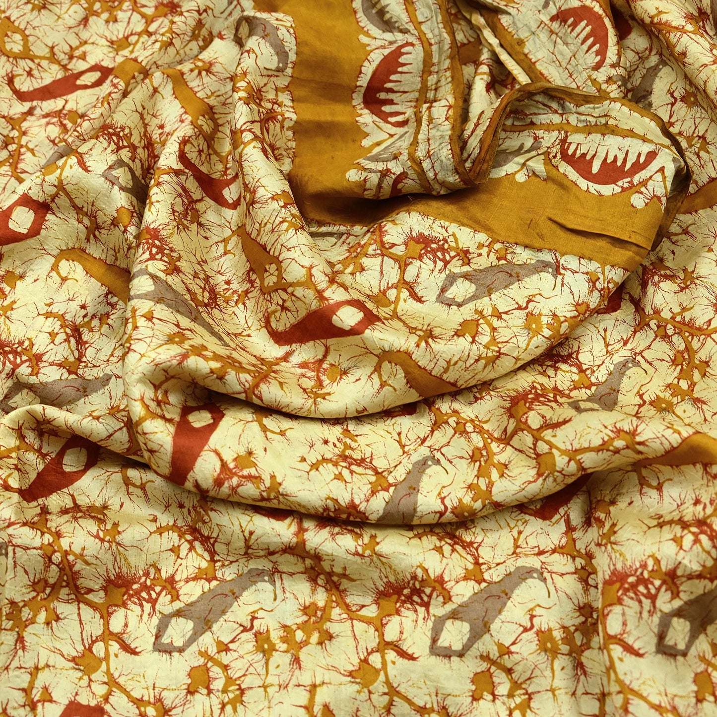 Indian Vintage Sarees Batik Printed 100% Pure Silk Sari Craft Fabric 6Yd Soft Sewing Sarong Wrap Boho Dress Making For Crafting Quilting