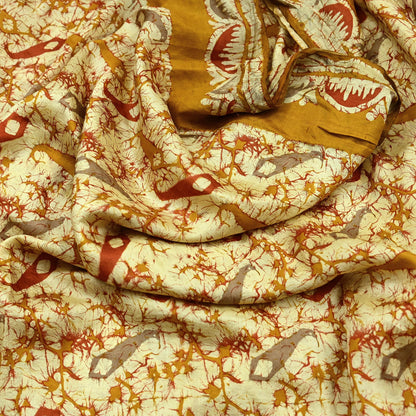 Indian Vintage Sarees Batik Printed 100% Pure Silk Sari Craft Fabric 6Yd Soft Sewing Sarong Wrap Boho Dress Making For Crafting Quilting