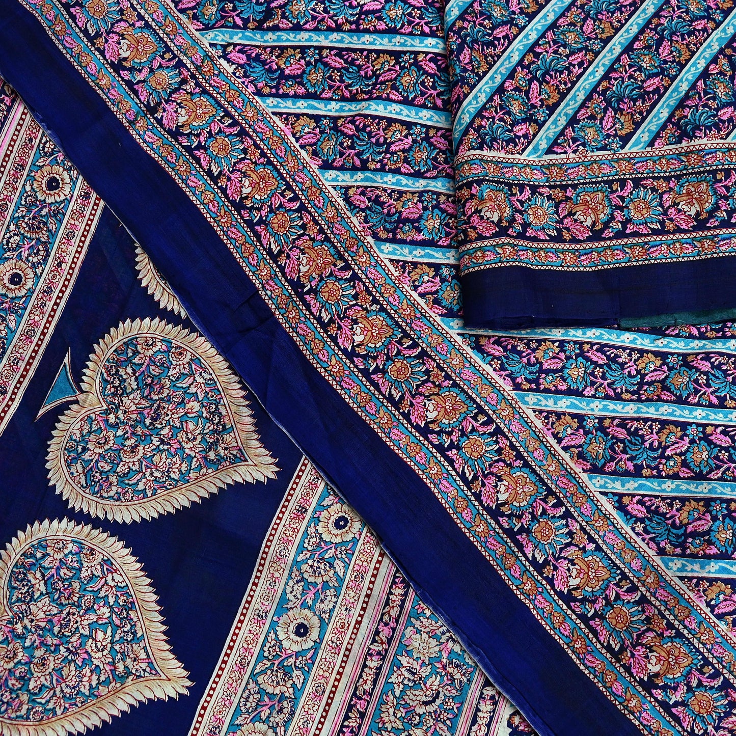 Indian Vintage Sari Blue Pure Silk Printed Sarees 5yd Sewing Craft Fabric Soft Dress Making Wrap Paisley Upcycle Quilting Crafting