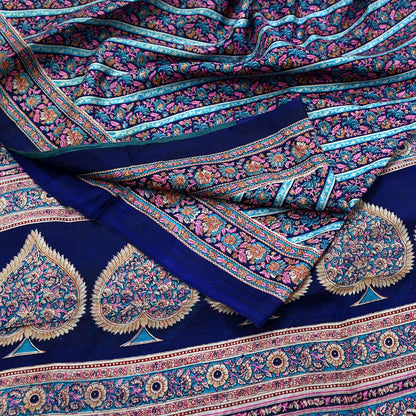 Indian Vintage Sari Blue Pure Silk Printed Sarees 5yd Sewing Craft Fabric Soft Dress Making Wrap Paisley Upcycle Quilting Crafting