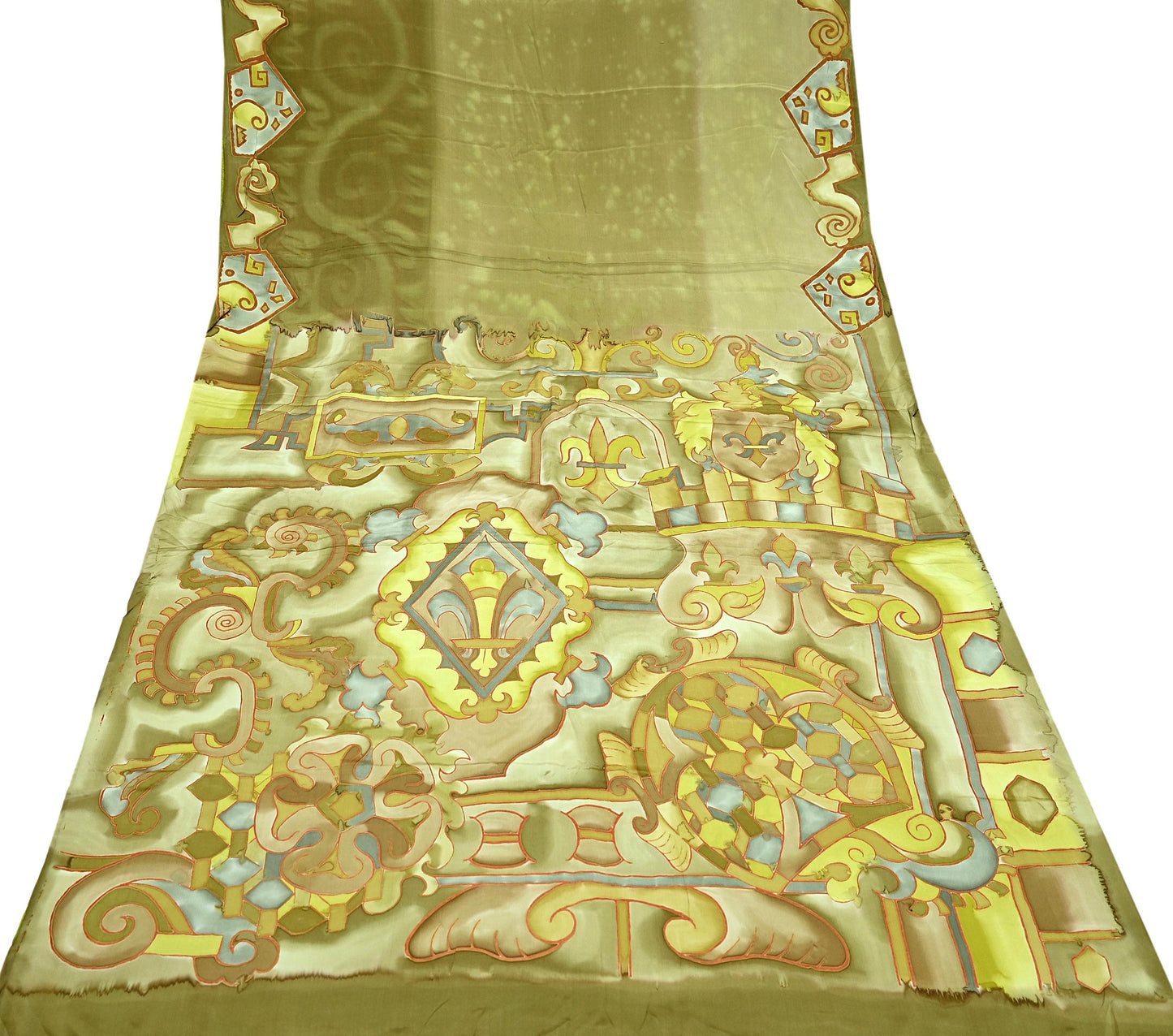 Indian Vintage Green Saree Pure Satin Silk Premium Printed Sari Craft Fabric 5yd Sewing Abstract Soft Dress Making For Crafting Quilting