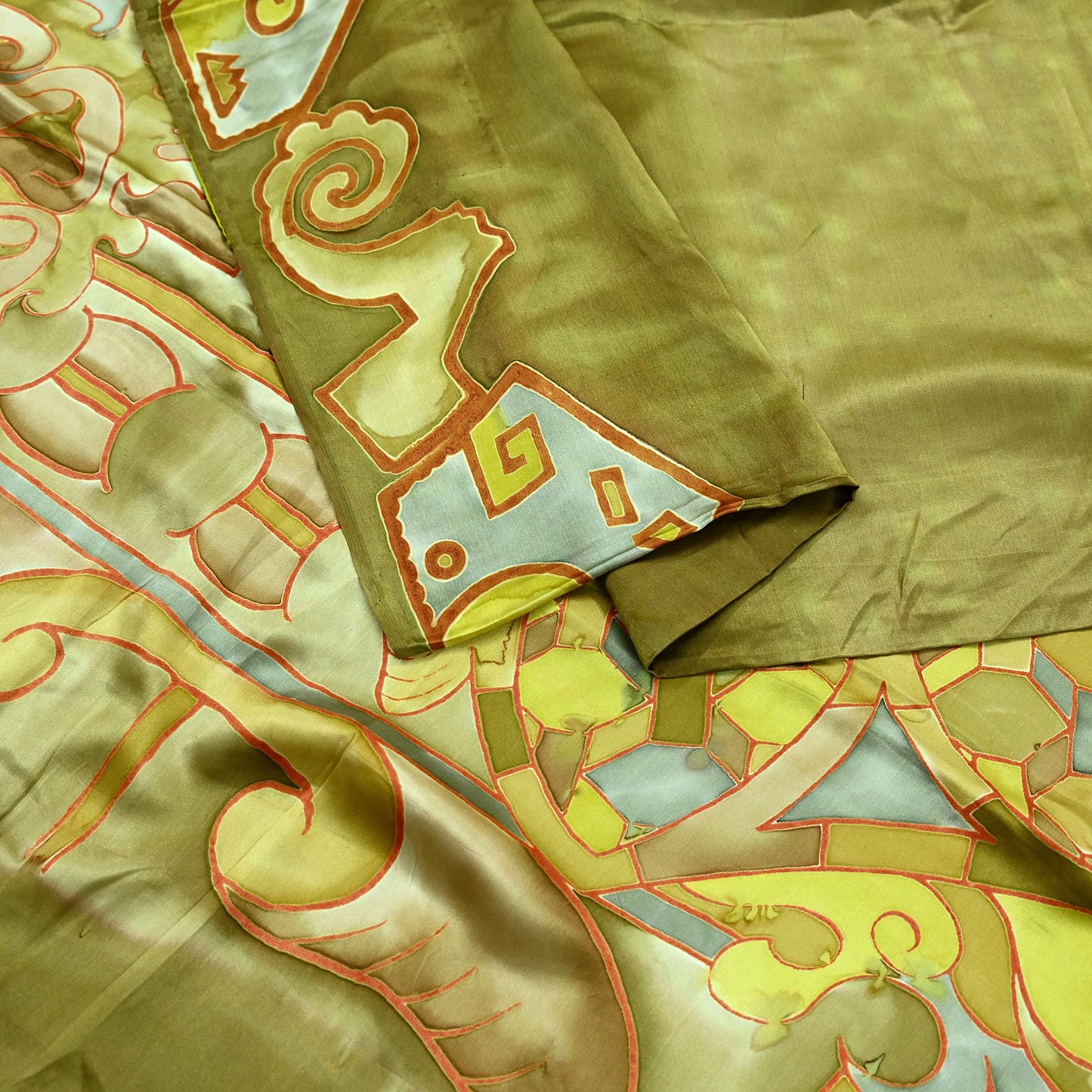 Indian Vintage Green Saree Pure Satin Silk Premium Printed Sari Craft Fabric 5yd Sewing Abstract Soft Dress Making For Crafting Quilting