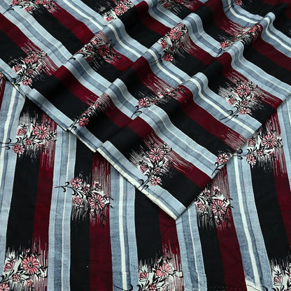 Indian Vintage Sari  Black & Maroon 100% Pure Silk Printed Saree 5yd Sewing Craft Fabric DressMaking Soft Quilting Crafting Upcycle Used