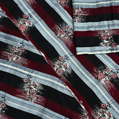 Indian Vintage Sari  Black & Maroon 100% Pure Silk Printed Saree 5yd Sewing Craft Fabric DressMaking Soft Quilting Crafting Upcycle Used