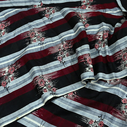 Indian Vintage Sari  Black & Maroon 100% Pure Silk Printed Saree 5yd Sewing Craft Fabric DressMaking Soft Quilting Crafting Upcycle Used
