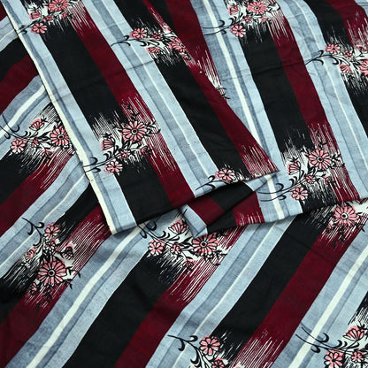 Indian Vintage Sari  Black & Maroon 100% Pure Silk Printed Saree 5yd Sewing Craft Fabric DressMaking Soft Quilting Crafting Upcycle Used